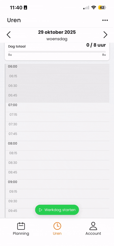 De schermopname laat zien hoe het uren bijhouden middels het start-stop-systeem werkt
