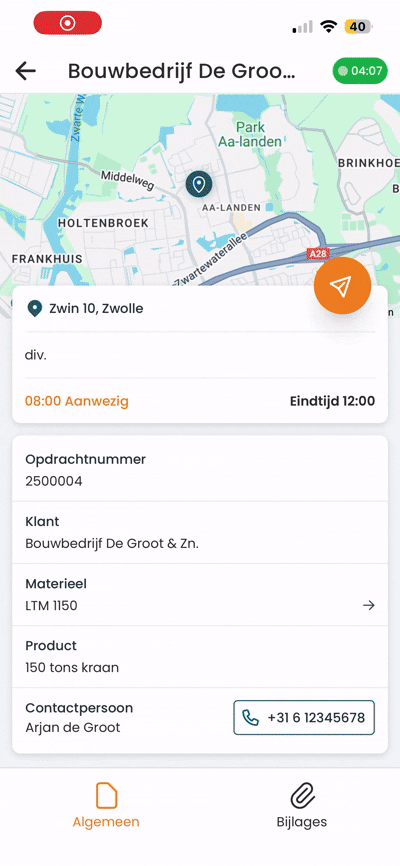 Schermopname laat zien hoe op basis van een ingediende bon een urenregistratie wordt voorgesteld